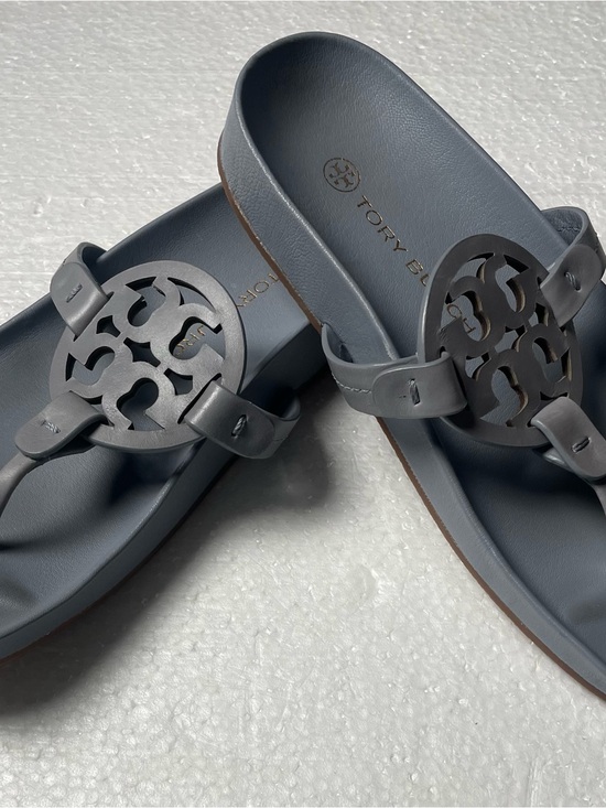 Tory Burch Shoes - Tory Burch Logo Thong Sandals in Slate Gray